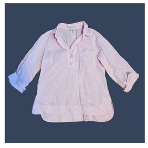 NEW HINSON WU Aileen 3/4 sleeve luxe linen top Pink RARE Mother Of Pearl Buttons